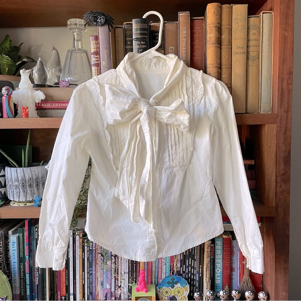 Japanese Lolita EGL cream button down with bib front and bow